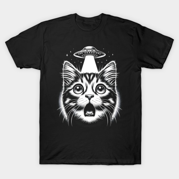 Cat Selfie With UFOs T-Shirt by Tshirt Samurai